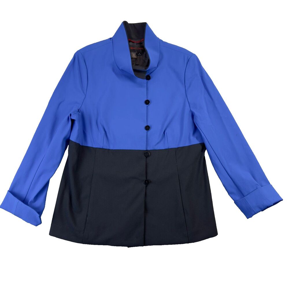 Nina McLemore Blazer Jacket Women's 16 Blue Pockets Button Up Long Sleeve Career